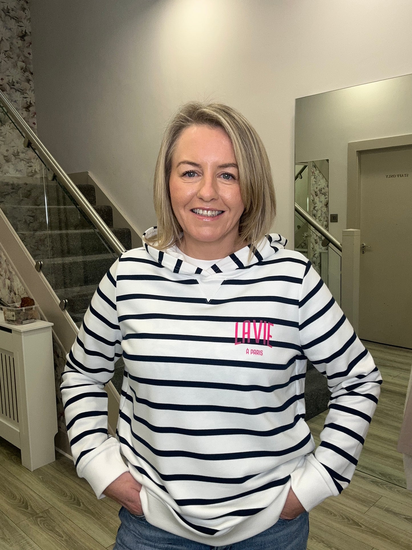 CAROLINE NAVY STRIPE HOODIE