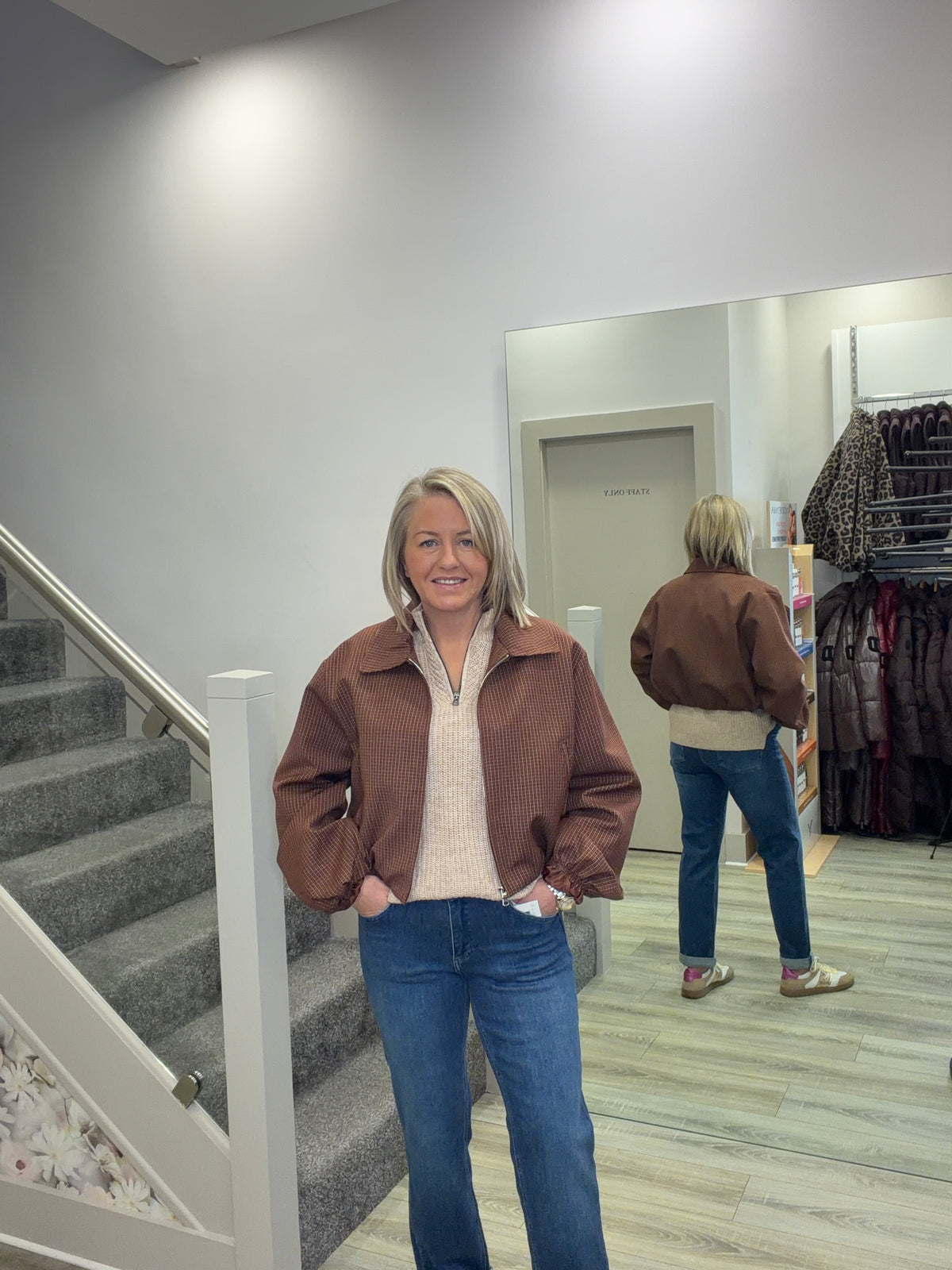 JULIE BURGUNDY CHECKED JACKET
