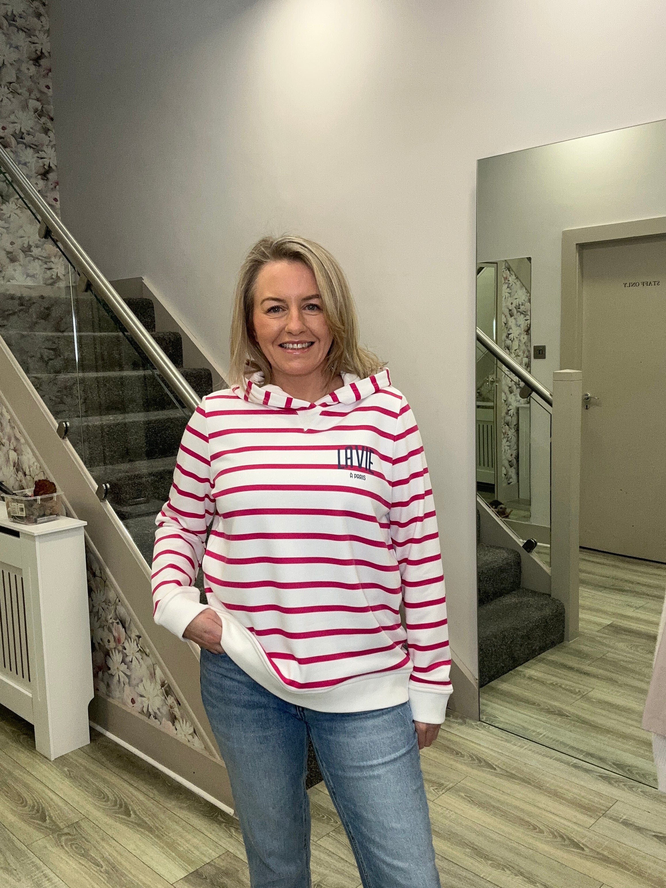 CAROLINE PINK STRIPE HOODIE