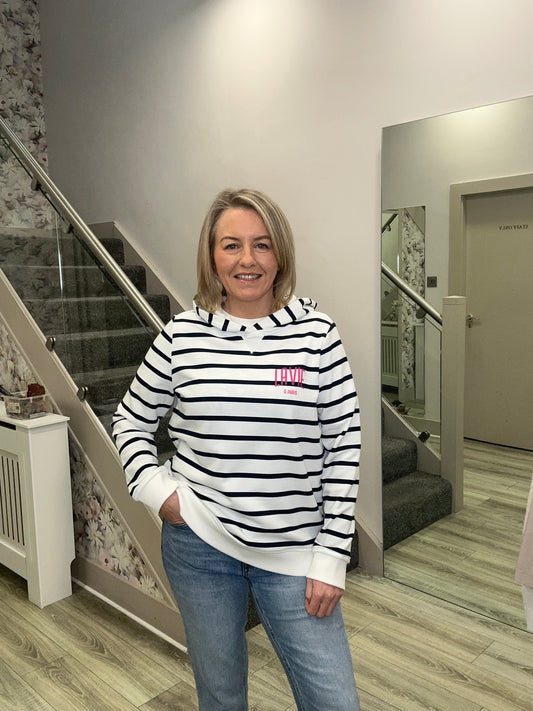 CAROLINE NAVY STRIPE HOODIE