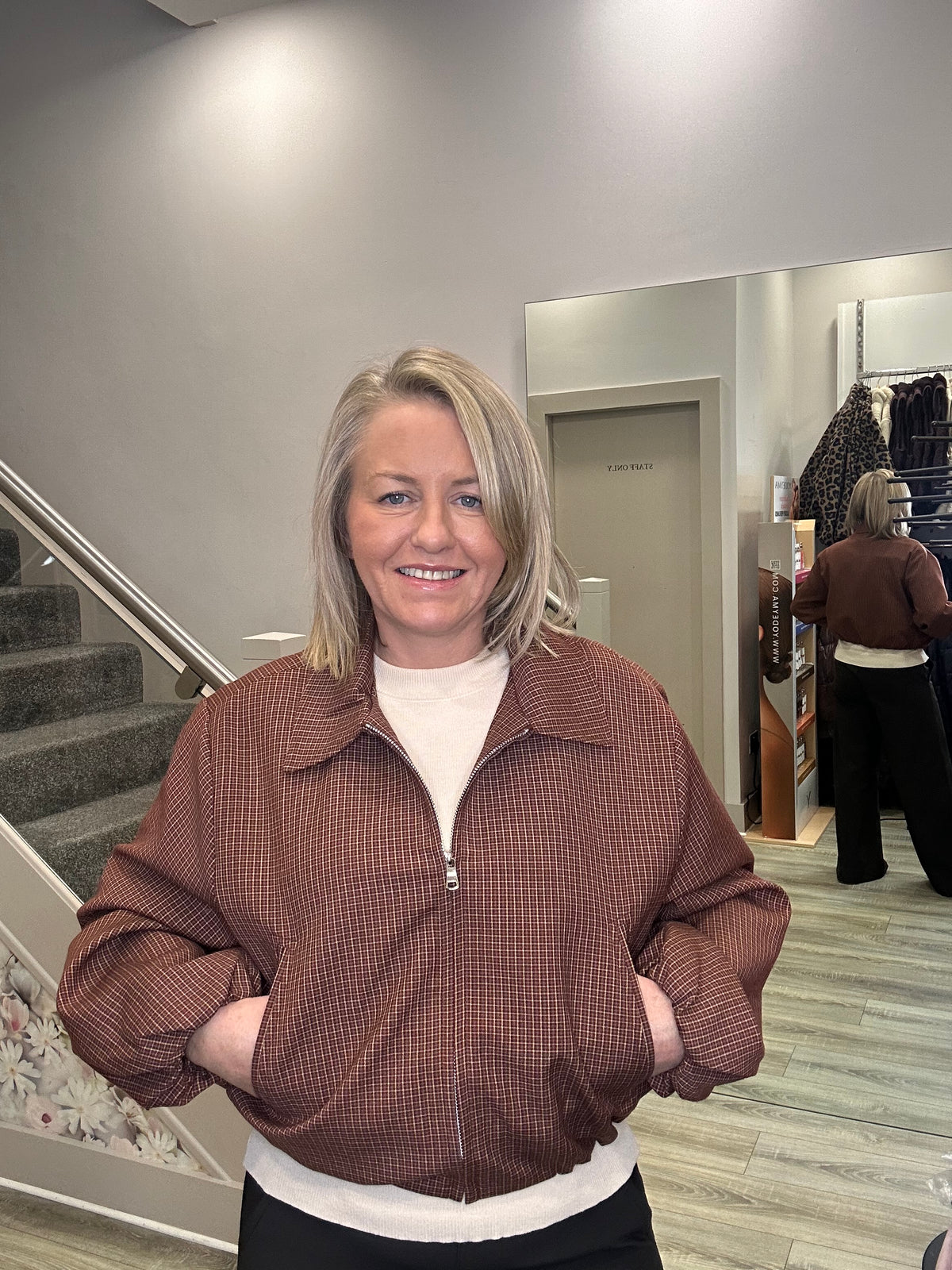 JULIE BURGUNDY CHECKED JACKET