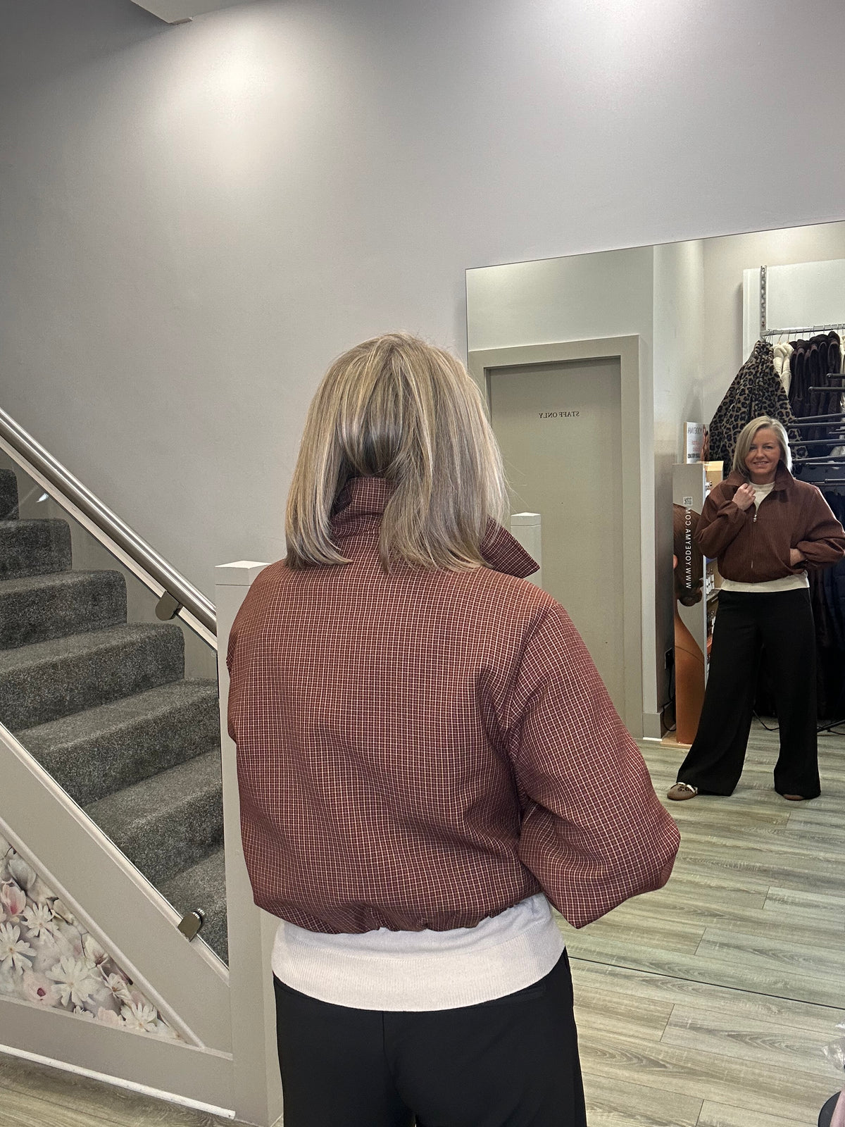 JULIE BURGUNDY CHECKED JACKET