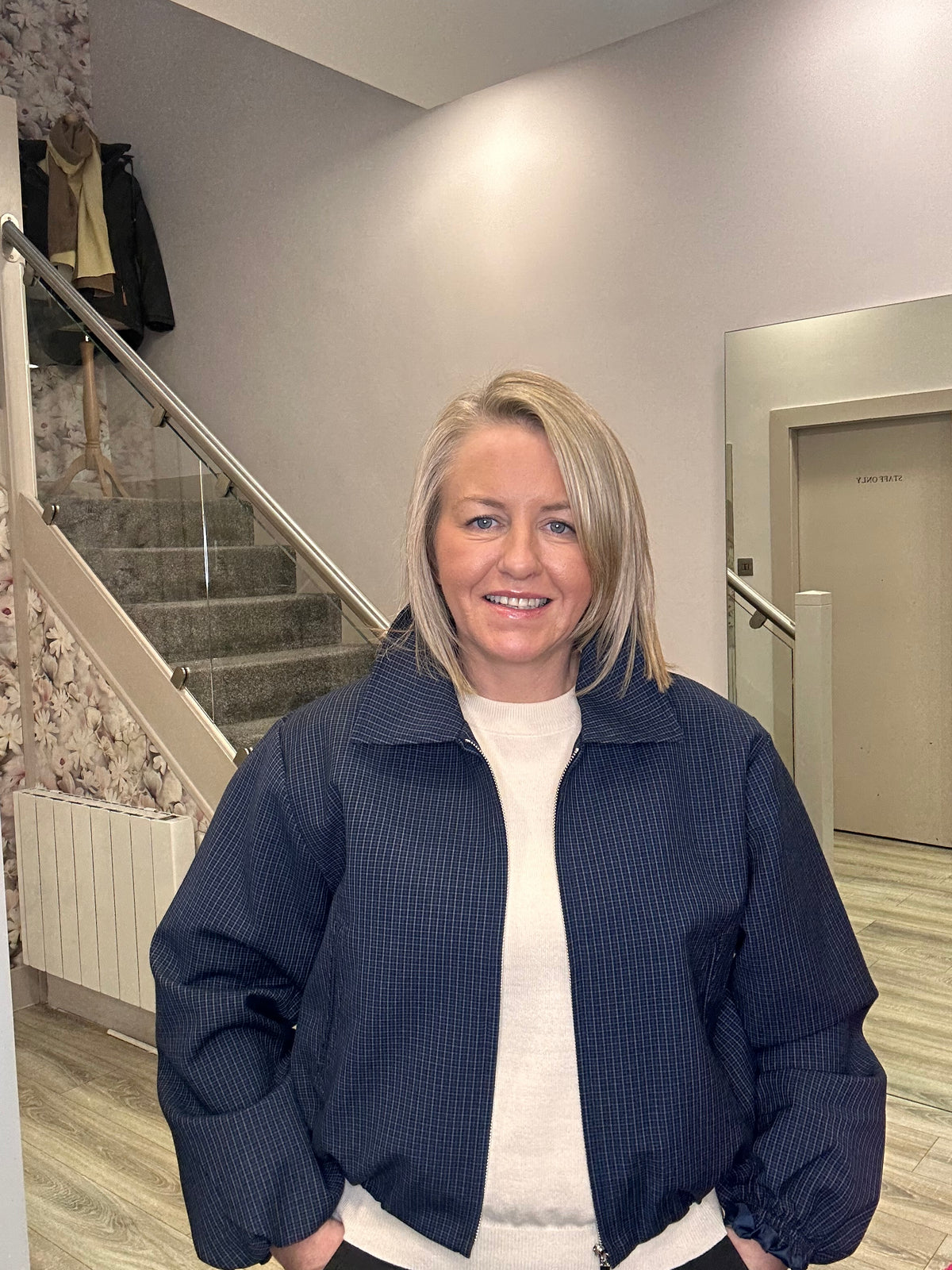 JULIE NAVY CHECKED JACKET