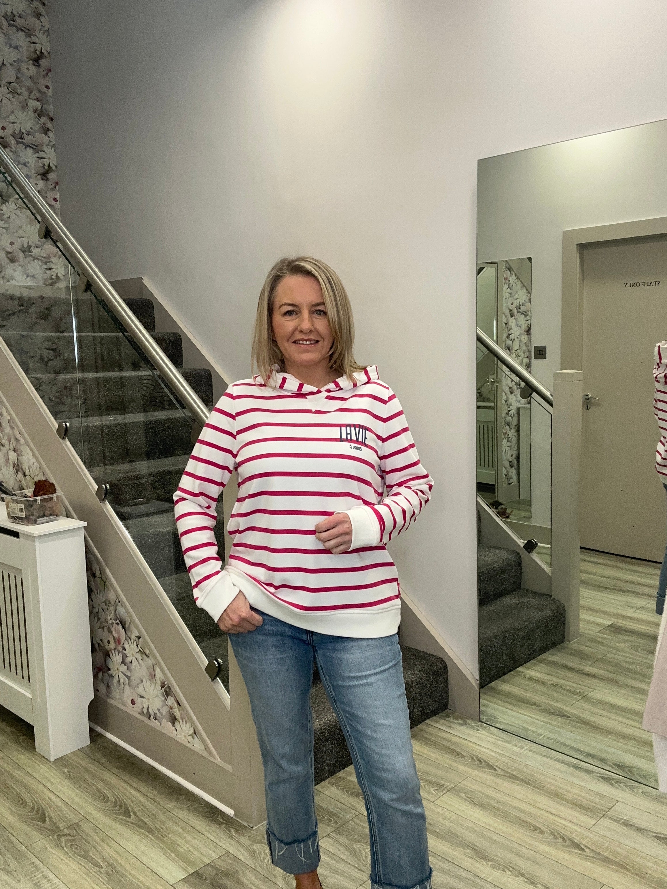 CAROLINE PINK STRIPE HOODIE