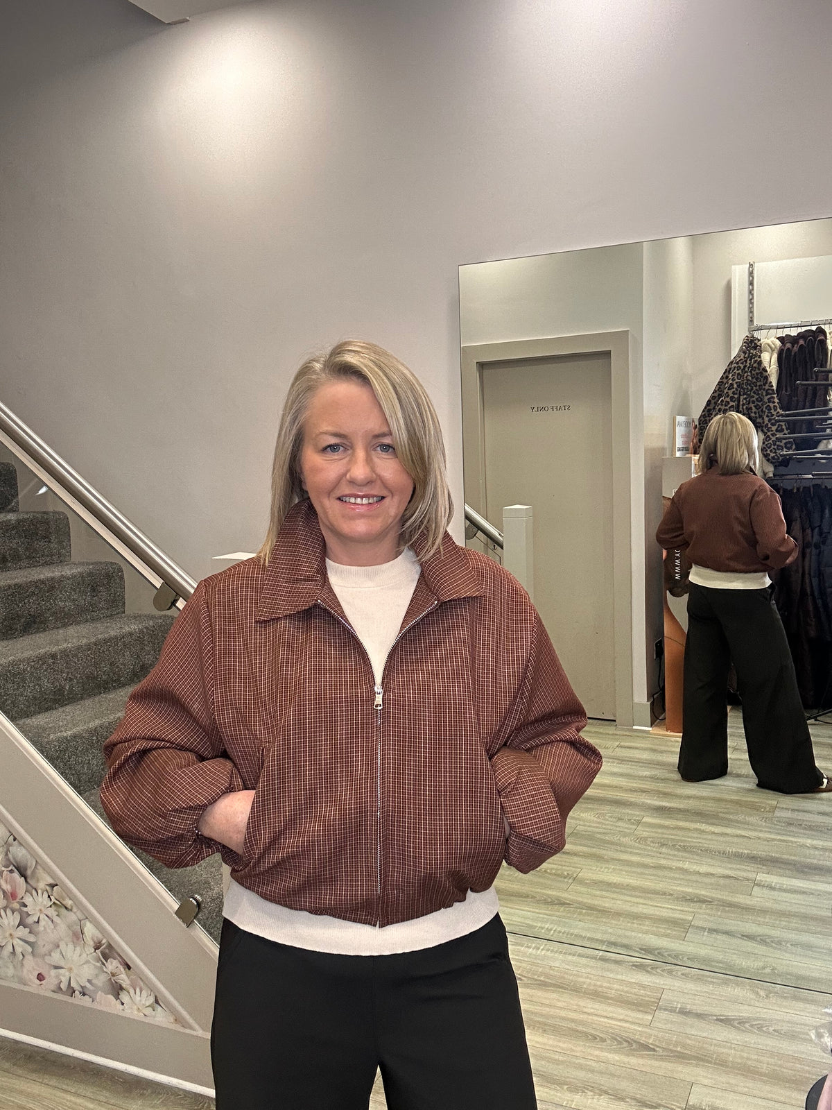 JULIE BURGUNDY CHECKED JACKET