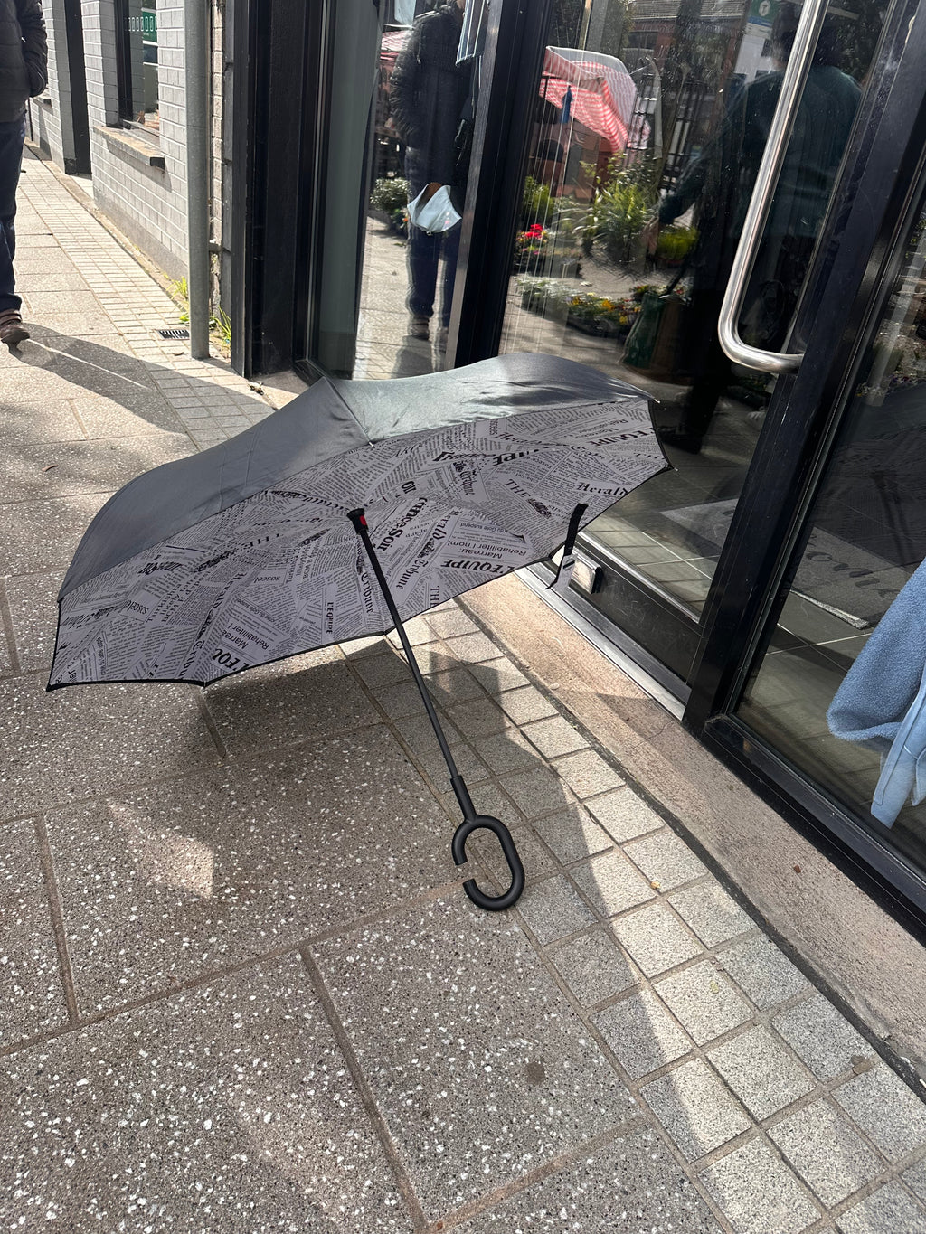 WHITE AND BLACK UMBRELLA